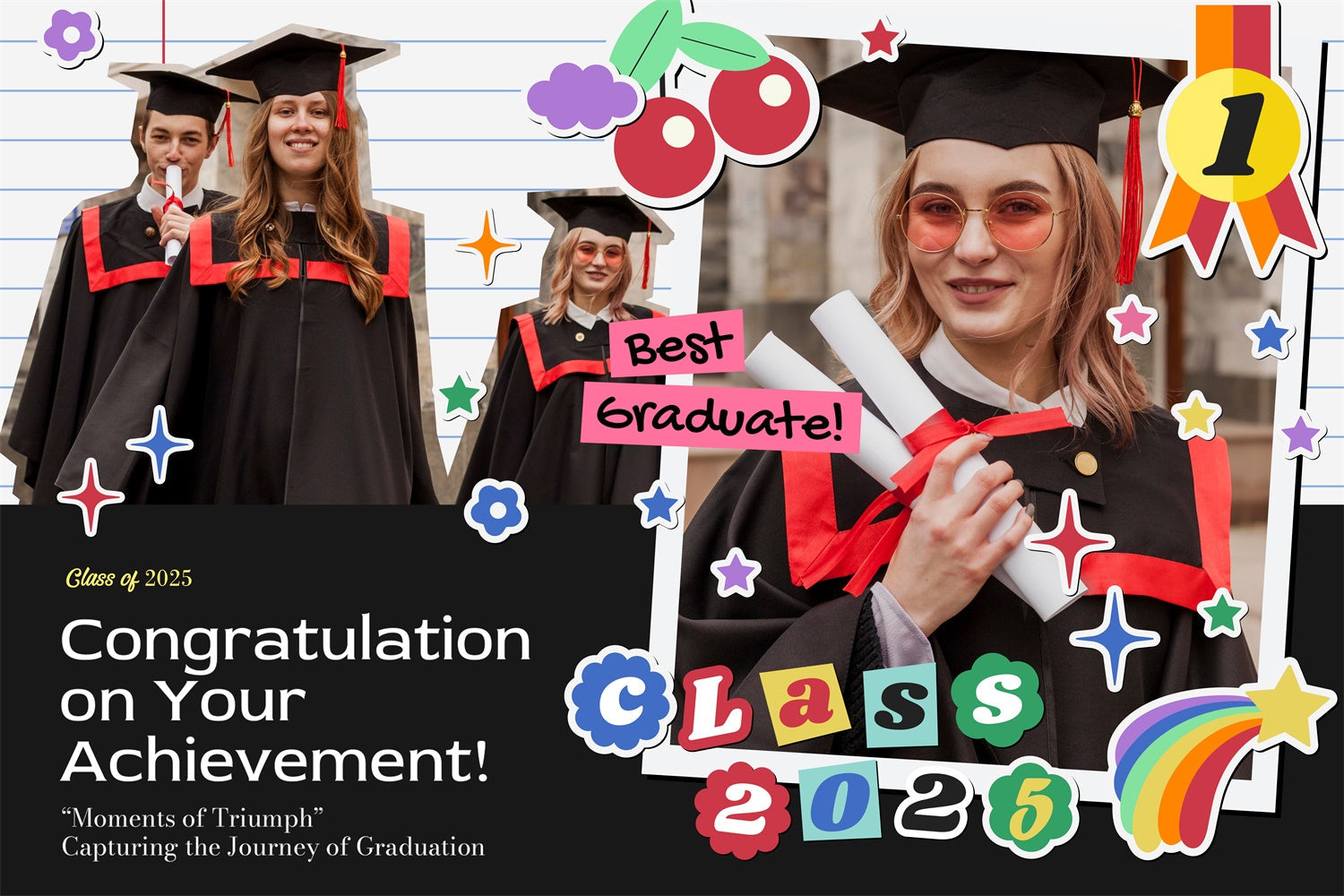 Custom Graduation Backdrops Cute Sticker Style Graduation Party Backdrop UK MRR4-15