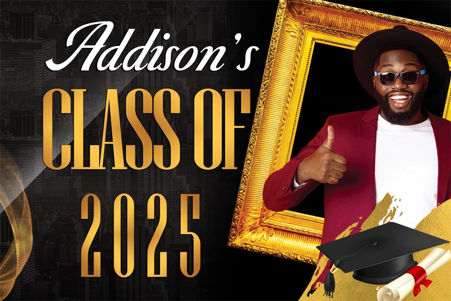 Custom Graduation Backdrops Black Gold Luxe Graduation Party Backdrop UK MRR4-18