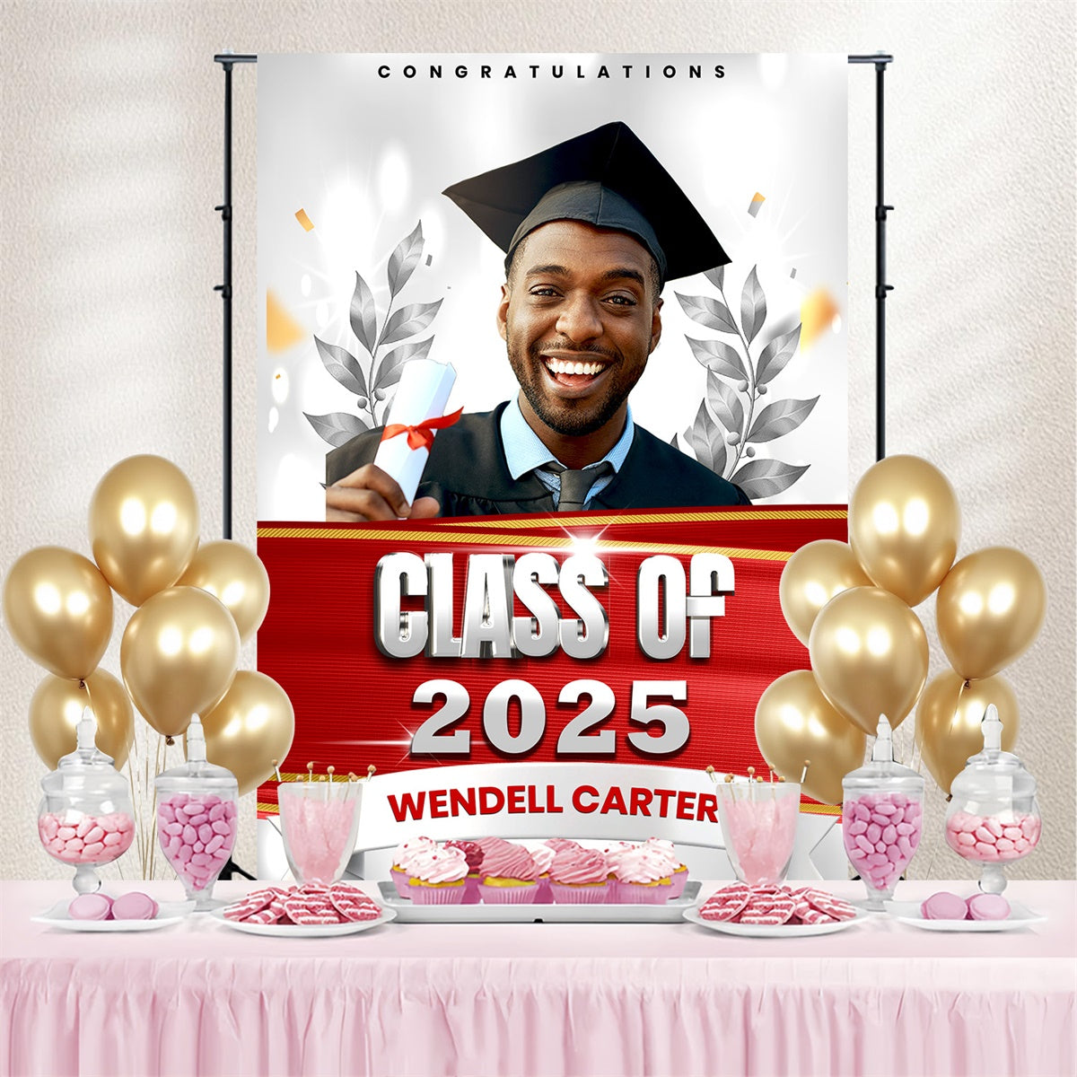 Custom Graduation Photo Backdrop Silver Leaf Graduation Party Backdrop UK MRR4-19