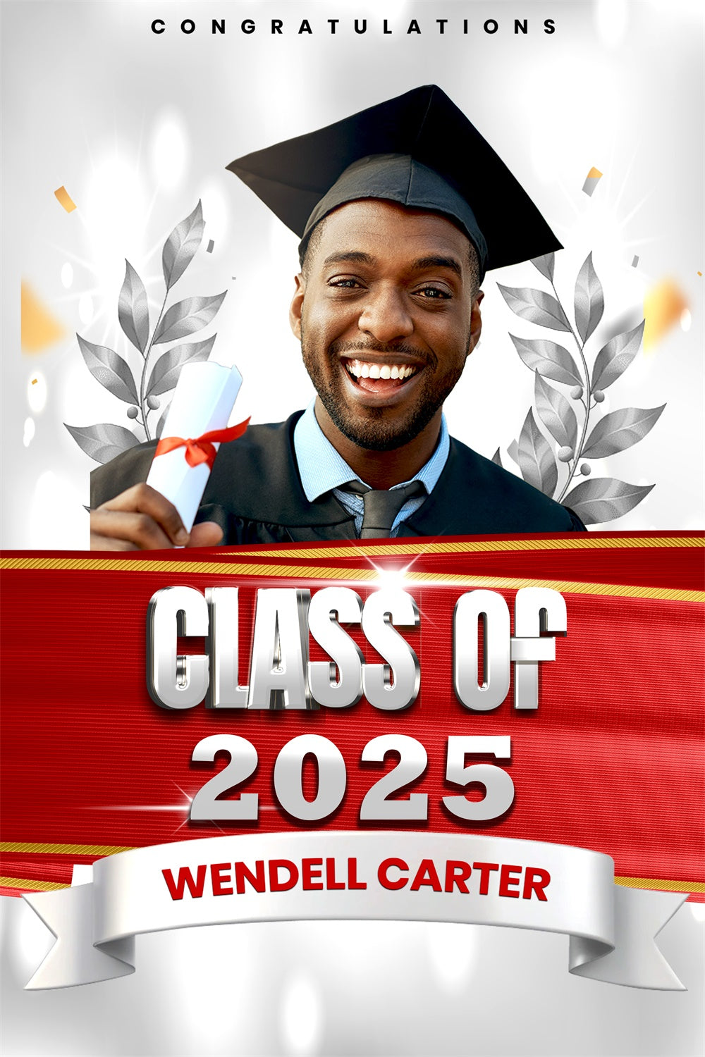 Custom Graduation Photo Backdrop Silver Leaf Graduation Party Backdrop UK MRR4-19