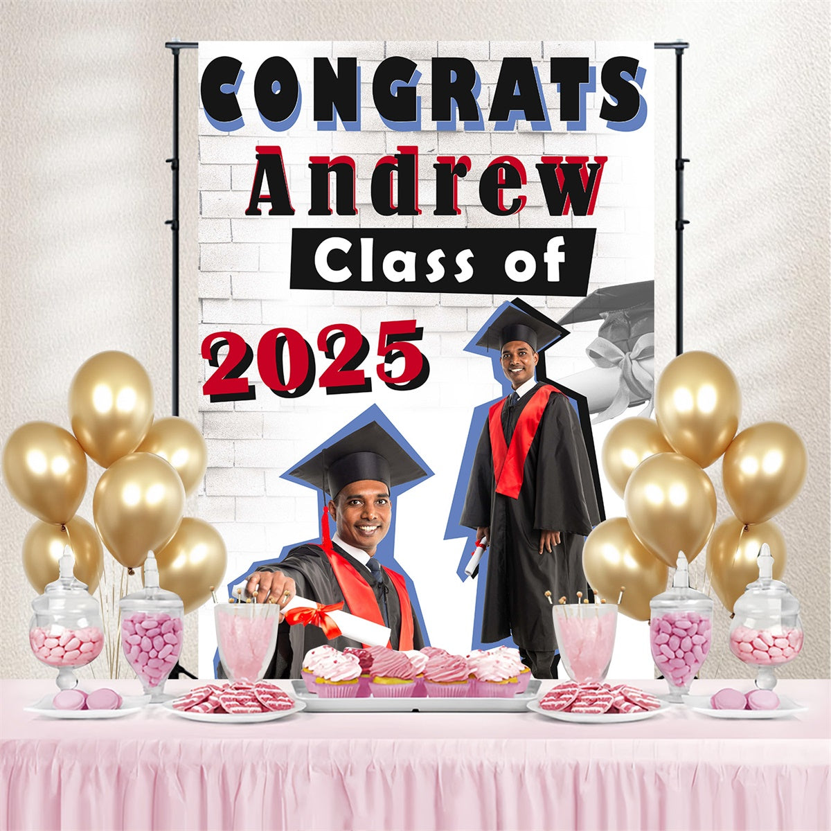 Personalized Graduation Backdrop White Brick Wall Graduation Party Backdrop UK MRR4-22