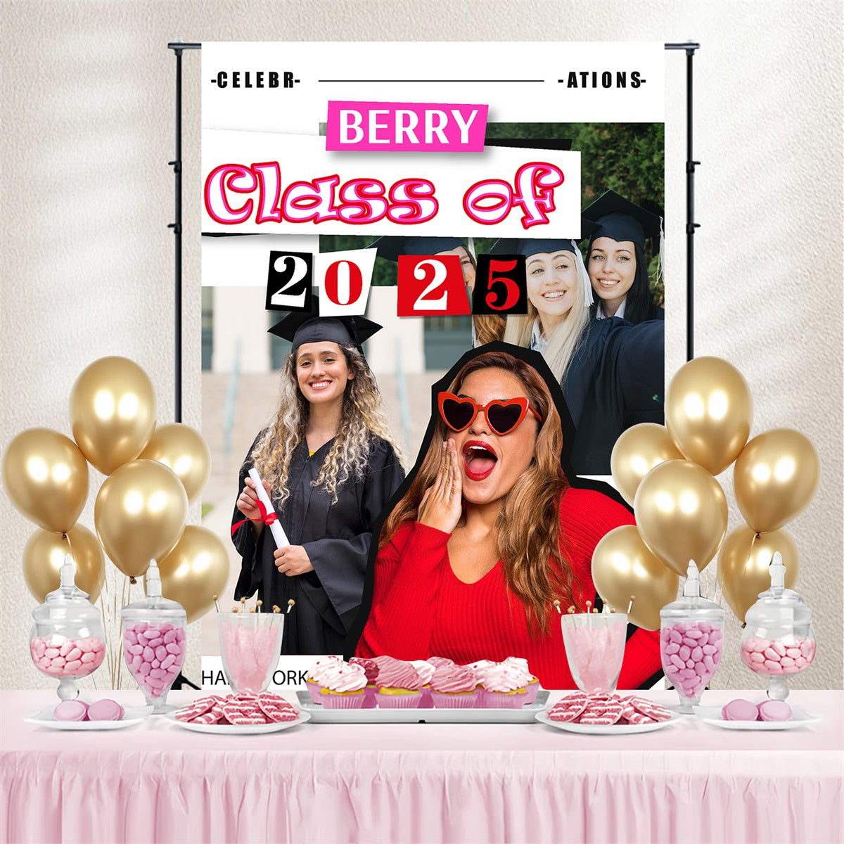 Customized Graduation Backdrop Stylish Female Graduation Party Backdrop UK MRR4-24