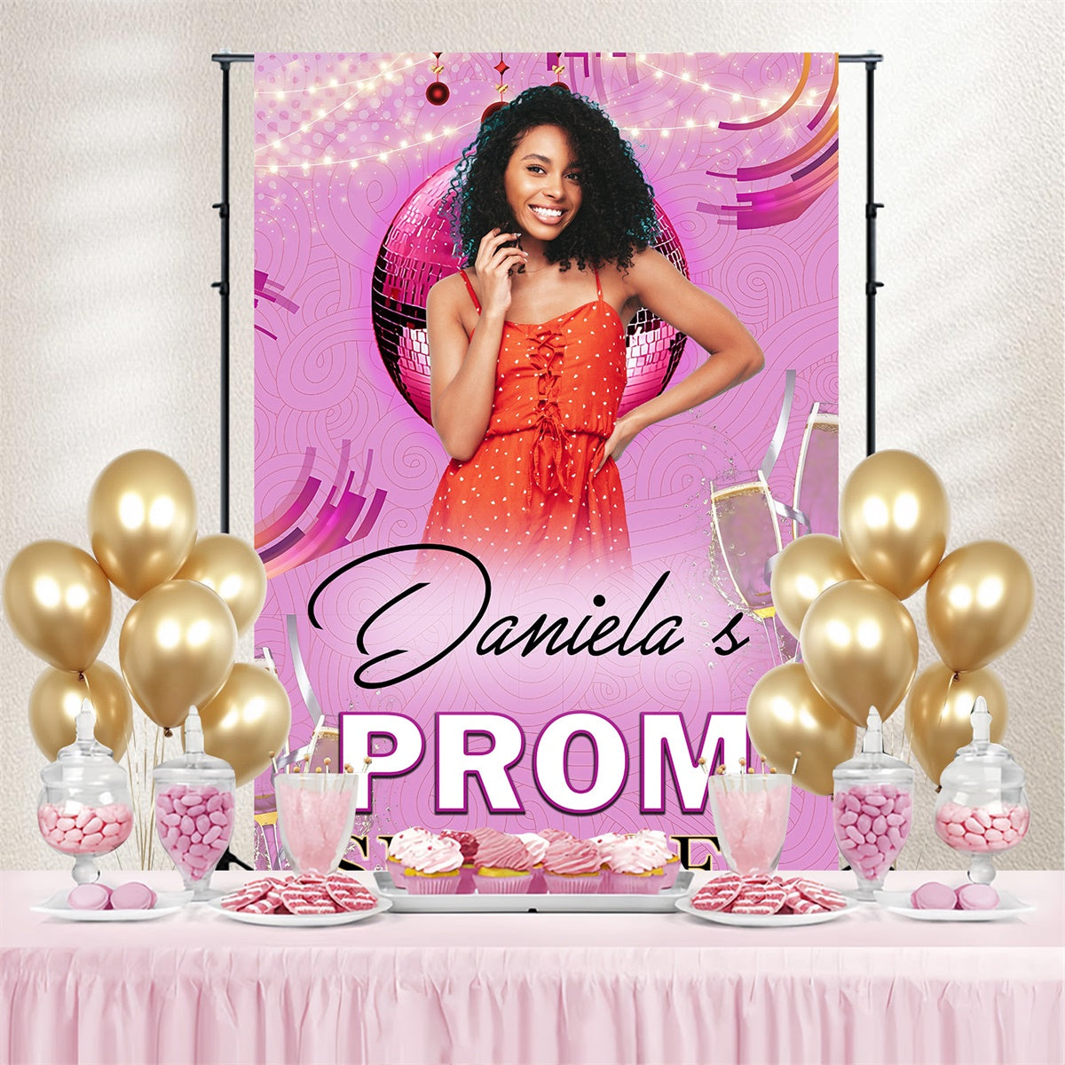 Prom Backdrops Pink Disco Theme Graduation Party Backdrop UK MRR4-26