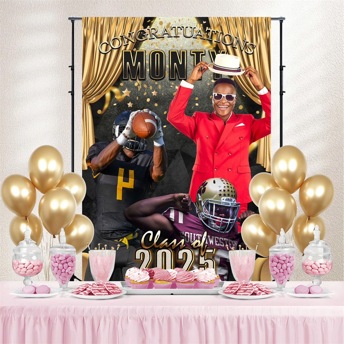 Customized Graduation Backdrop Spotlight Athlete Graduation Party Backdrop UK MRR4-27