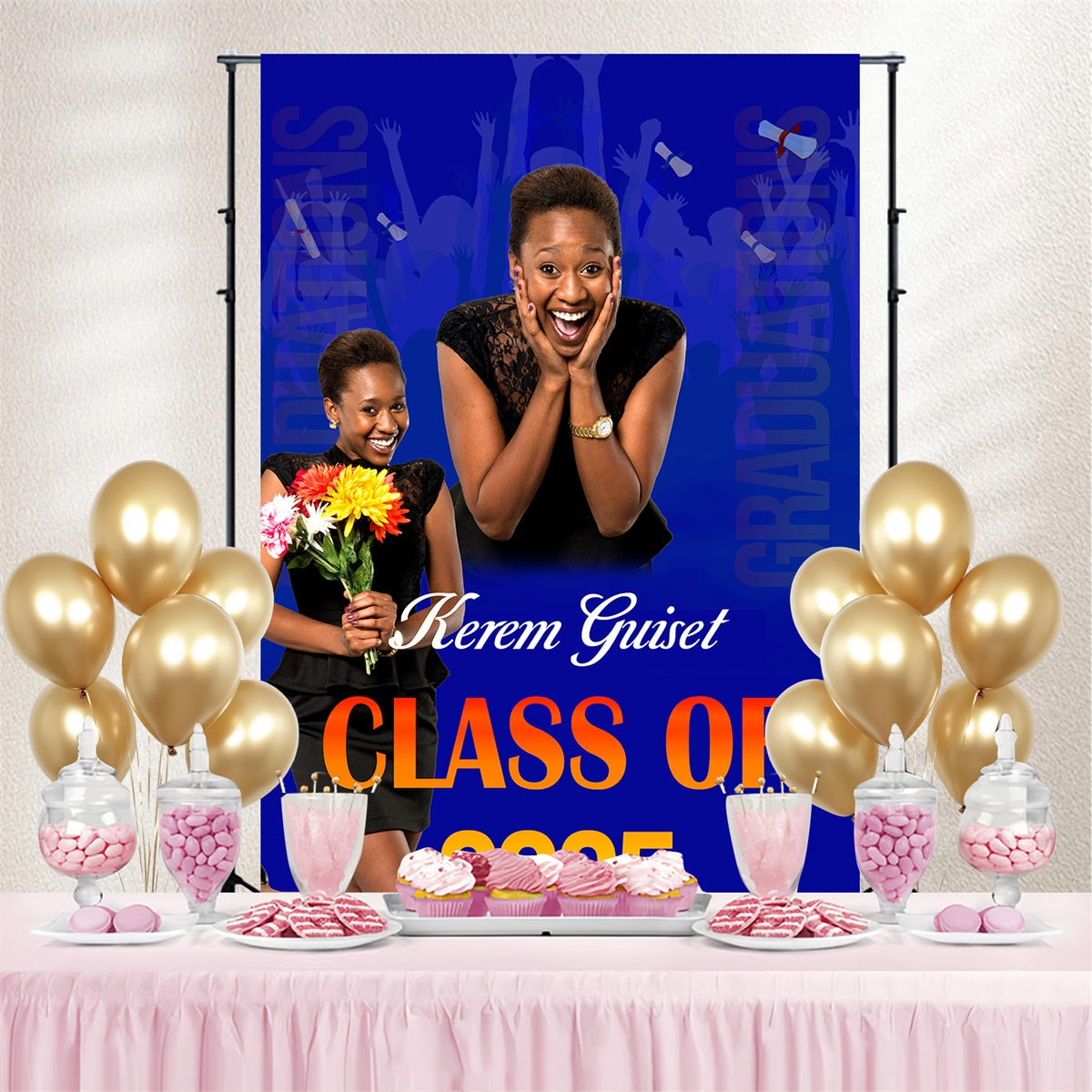 Custom Graduation Backdrop Blue Celebration Graduation Party Backdrop UK MRR4-30