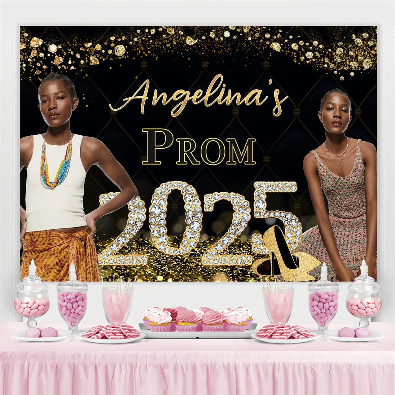 Prom Backdrops Sparkling Diamond Shoes Personalized Party Graduation Backdrop UK MRR4-33