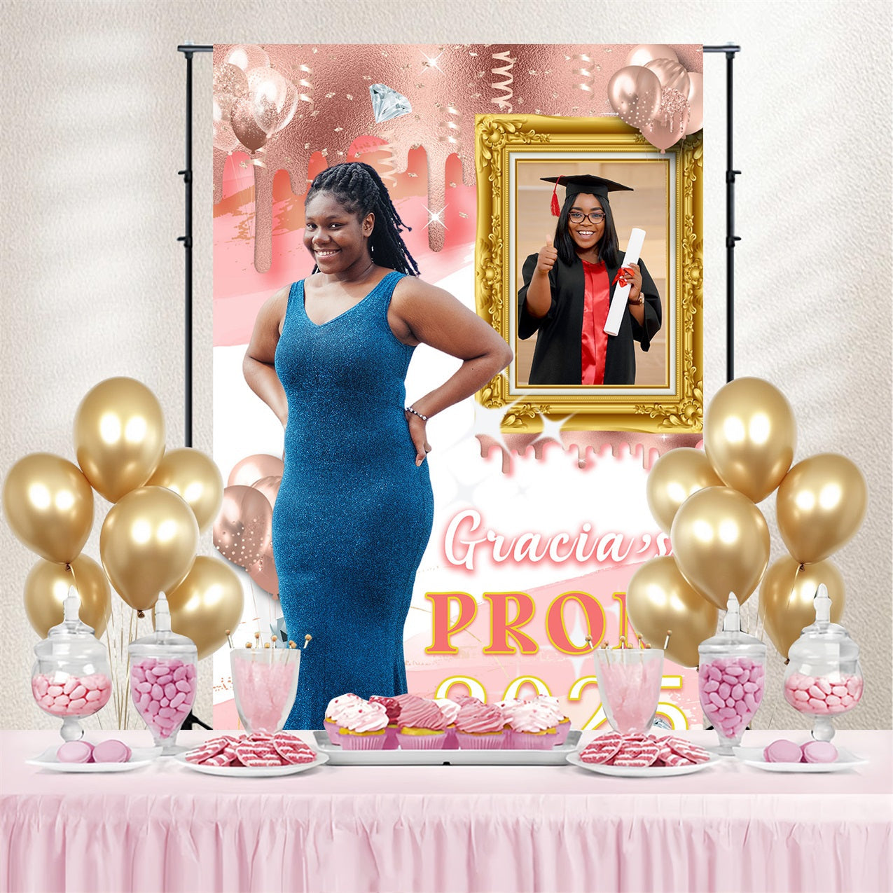 Prom 2025 Backdrop Glittering Balloons Frame Personalised Party Graduation Backdrop UK MRR4-52