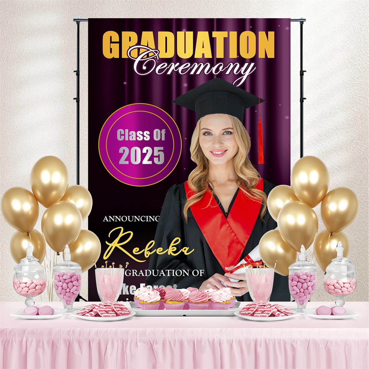 Graduation Backdrop Photoshoot Purple Lights Stage Customized Party Graduation Backdrop UK MRR4-55
