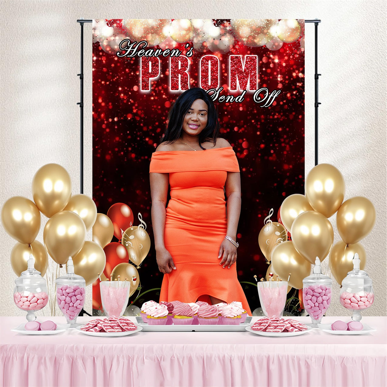 Prom Backdrop Design Red Glittery Balloons Customized Party Graduation Backdrop UK MRR4-59