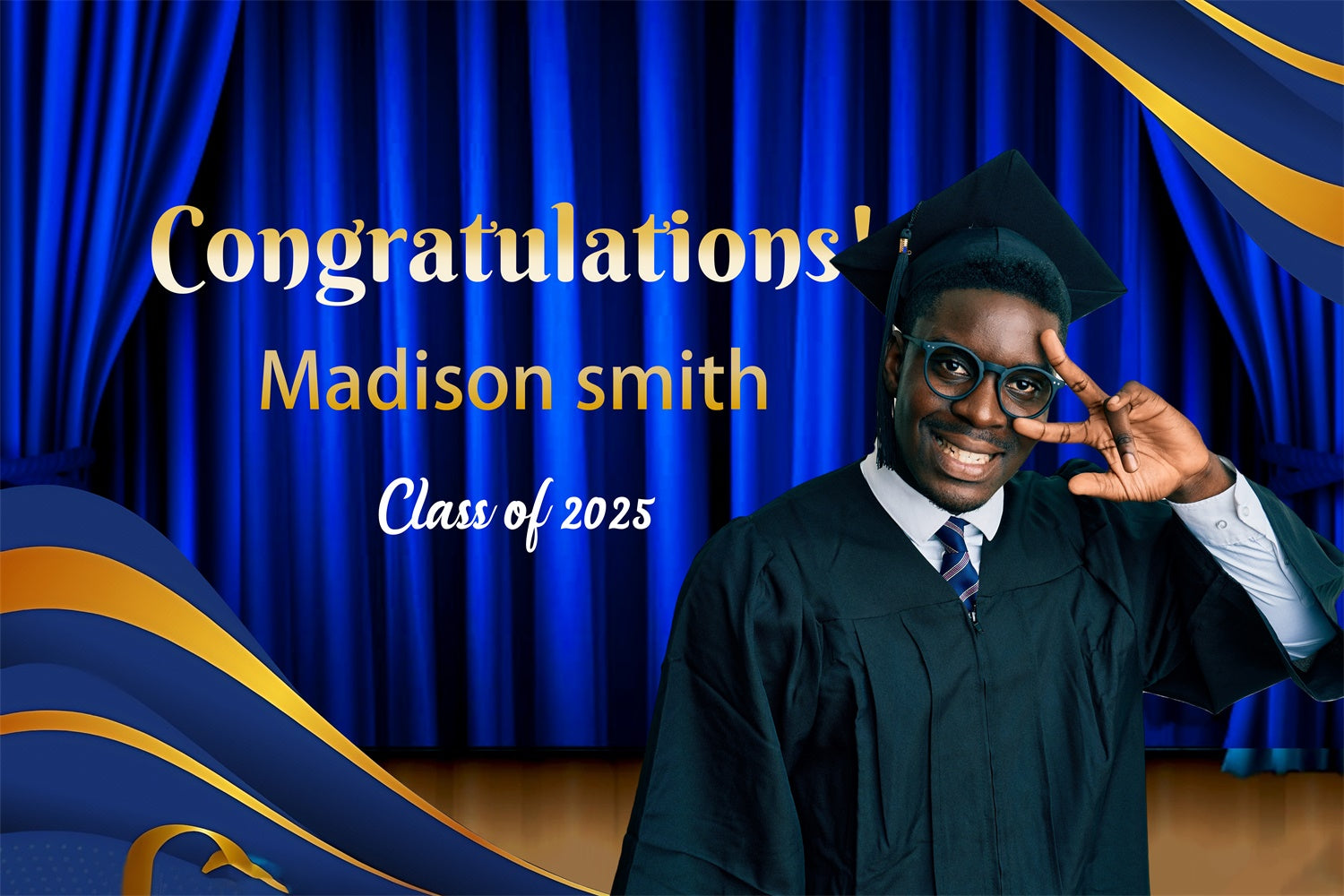 Custom Graduation Backdrops Blue Curtain Stage Graduation Party Backdrop UK MRR4-9