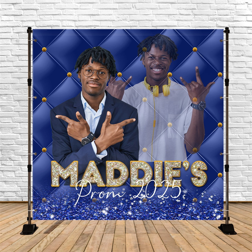 Prom 2025 Backdrop Midnight Blue Shine Custom Graduation Party Backdrop UK MRR5-12