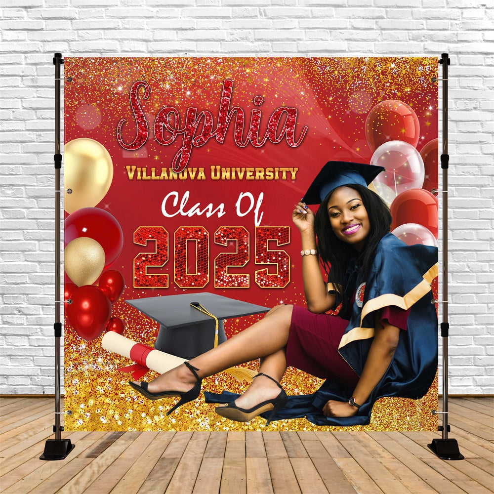 2025 Graduation Backdrop Sparkling Balloon Red Custom Graduation Party Backdrop UK MRR5-23