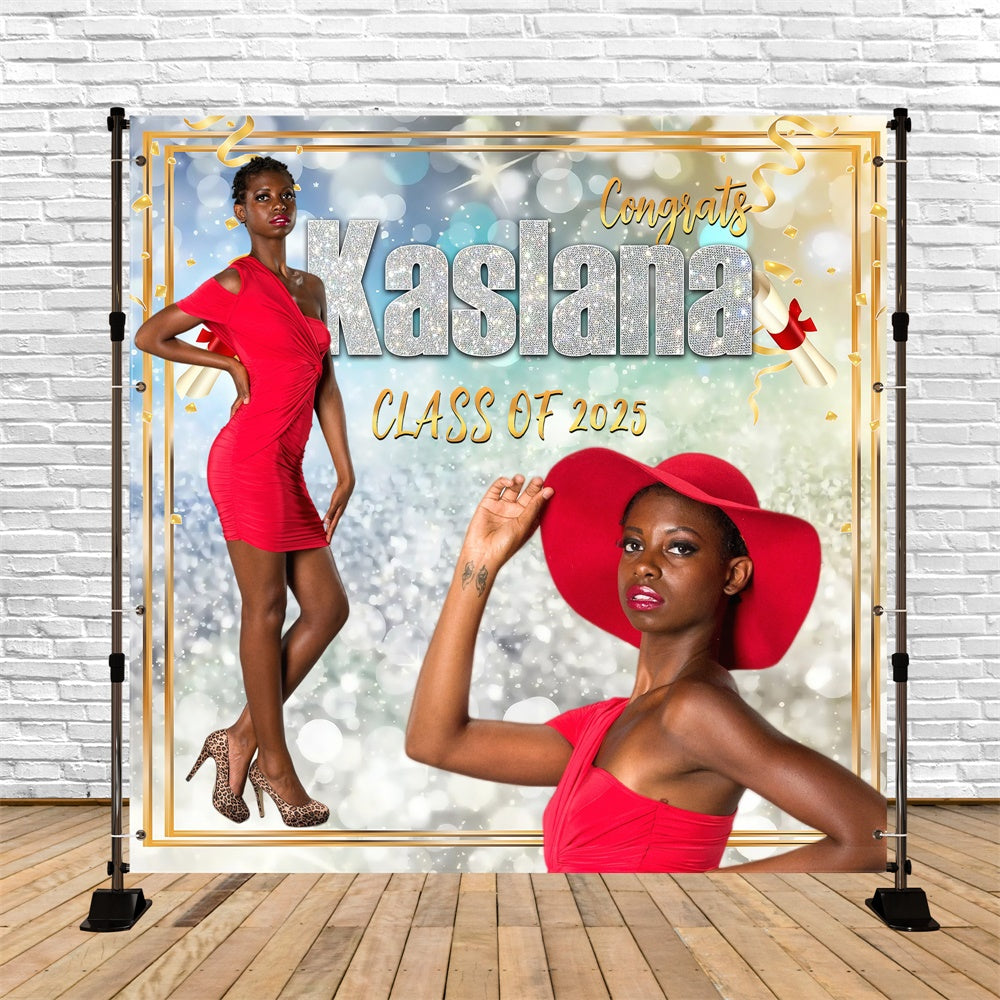 Custom Graduation Backdrop Gold Frame Sparkle Graduation Party Backdrop UK MRR5-25