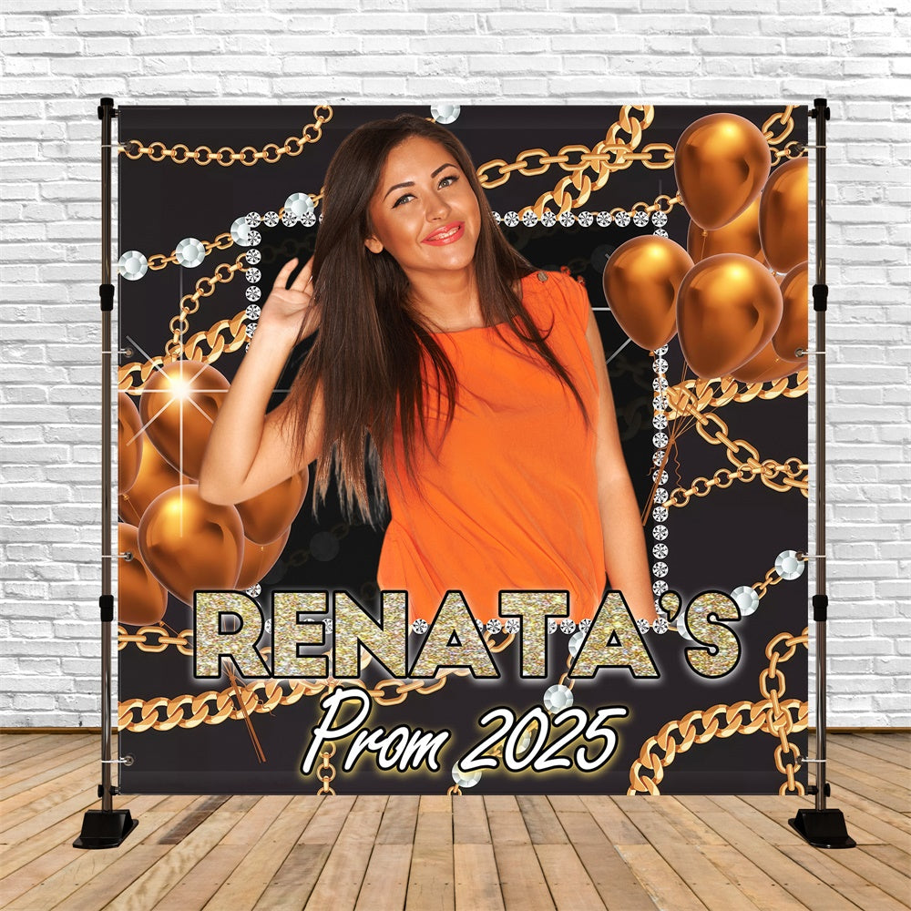 Prom 2025 Backdrop Gold Chains Balloons Graduation Party Custom Backdrop UK MRR5-26