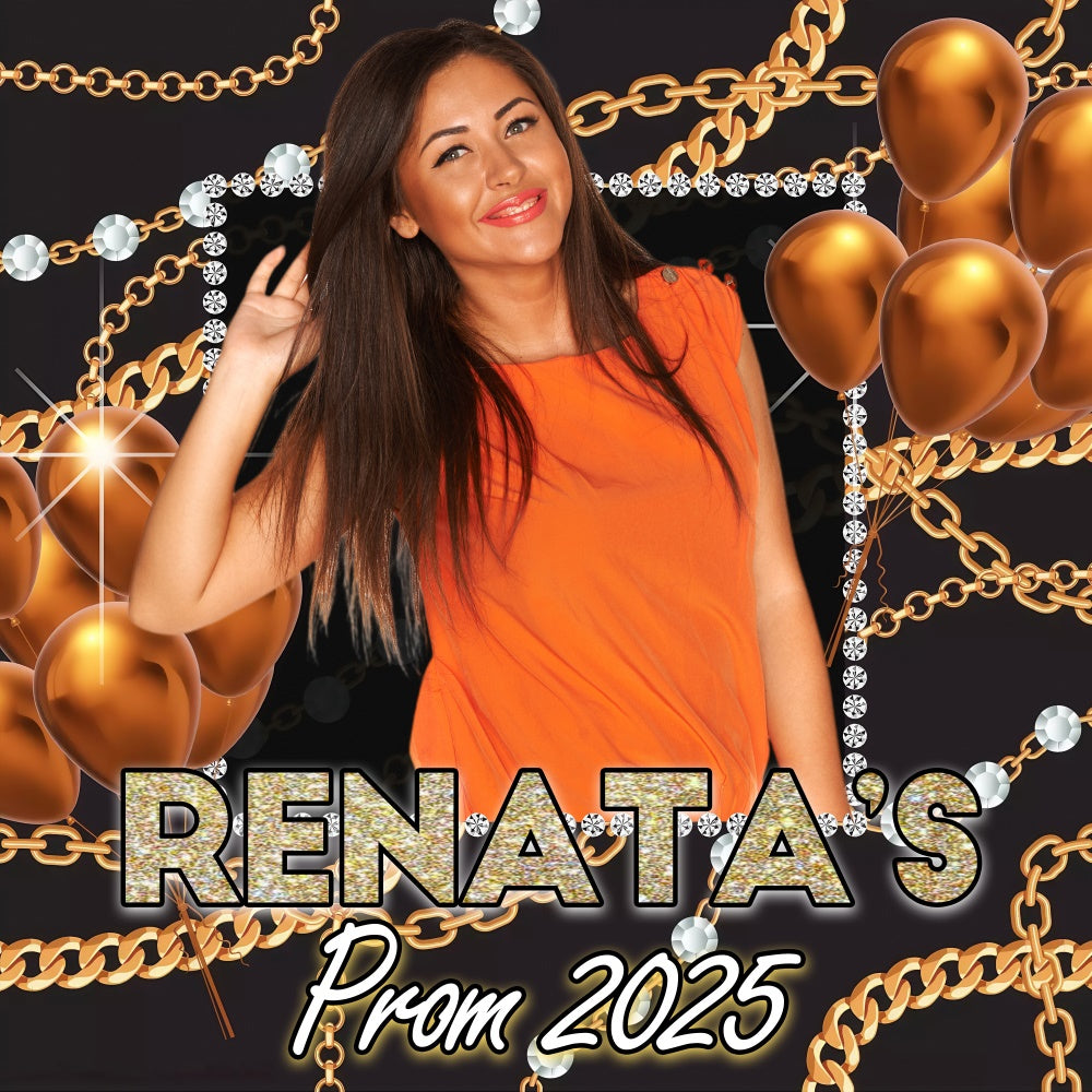 Prom 2025 Backdrop Gold Chains Balloons Graduation Party Custom Backdrop UK MRR5-26