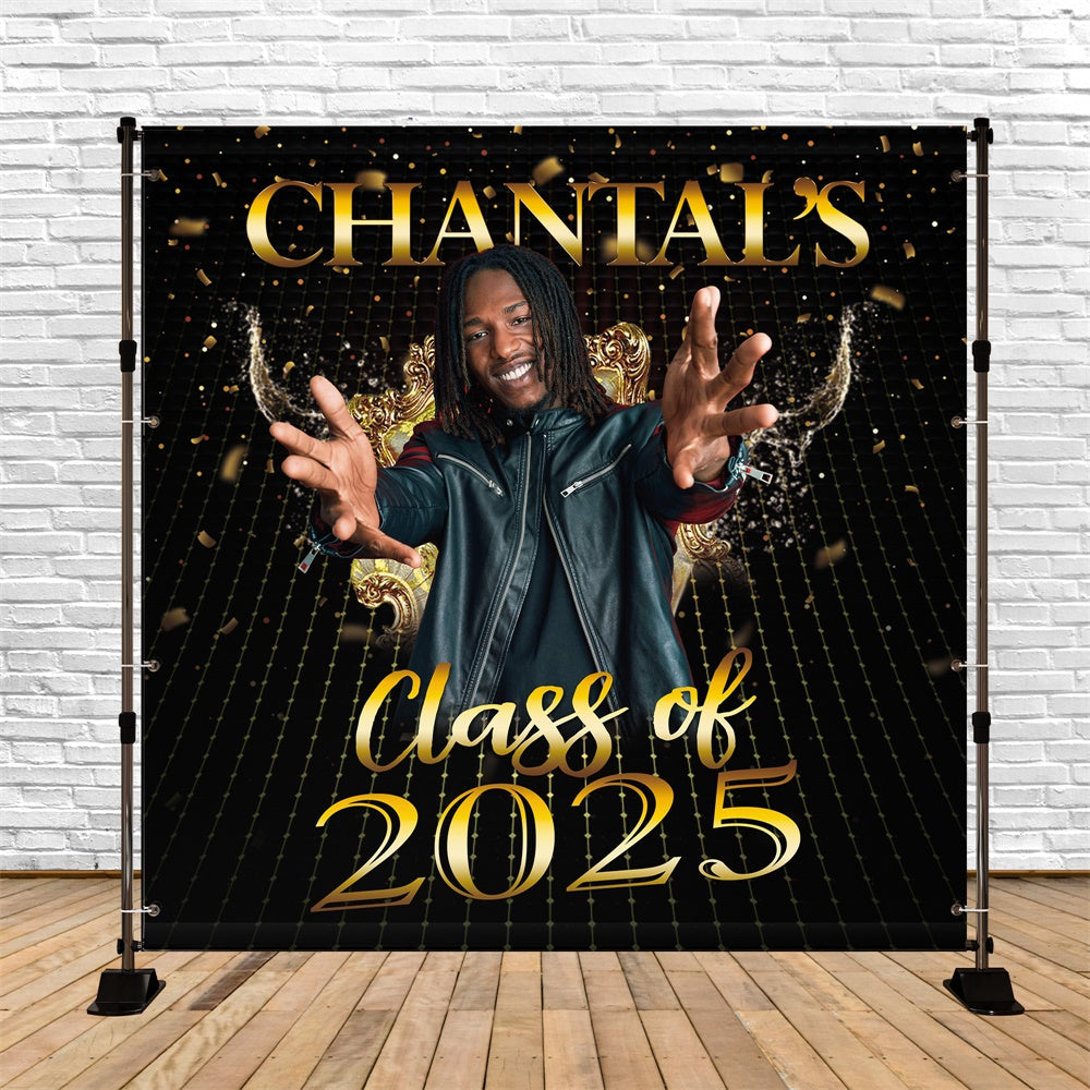 2025 Graduation Backdrop Gold Confetti Customized Graduation Party Backdrop UK MRR5-28
