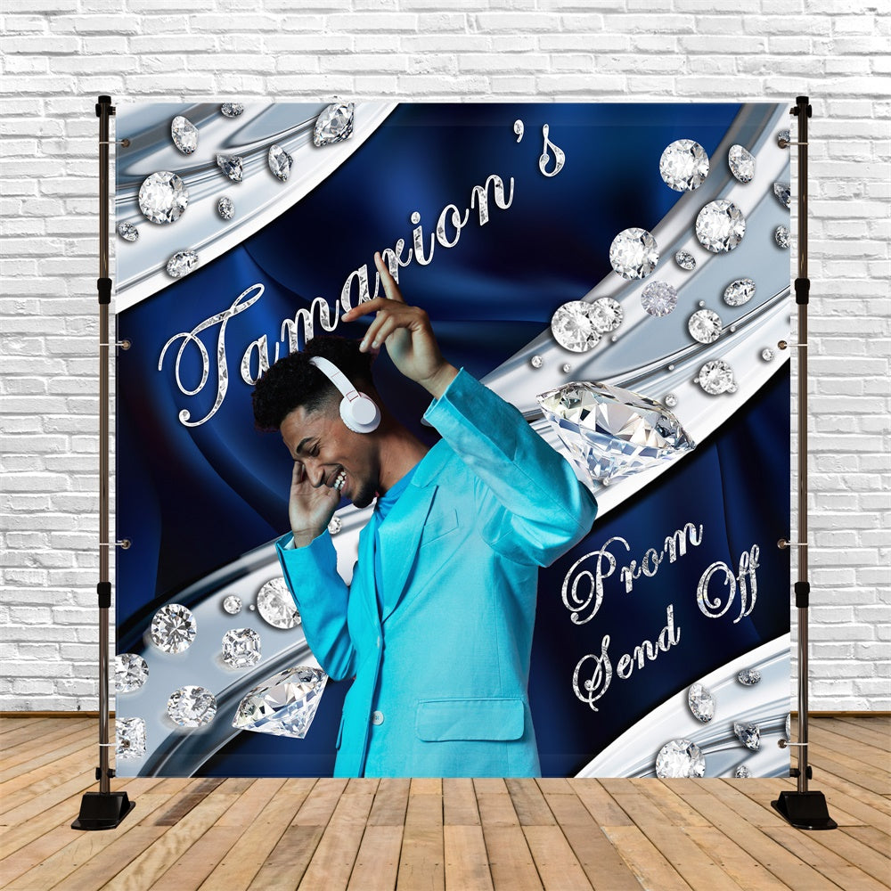 Prom Photo Backdrop Silver Diamond Customized Graduation Party Backdrop UK MRR5-3