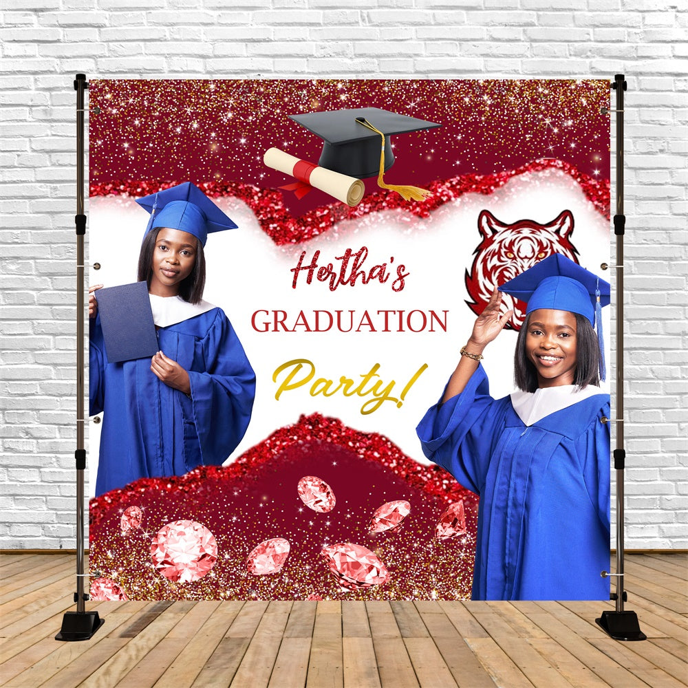 Graduated Backdrop Crimson Glitter Diamond Custom Graduation Party Backdrop UK MRR5-45