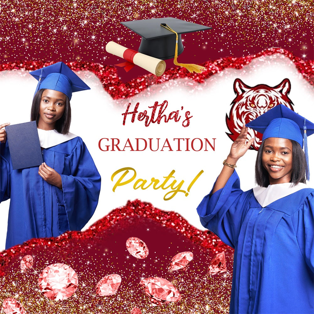 Graduated Backdrop Crimson Glitter Diamond Custom Graduation Party Backdrop UK MRR5-45