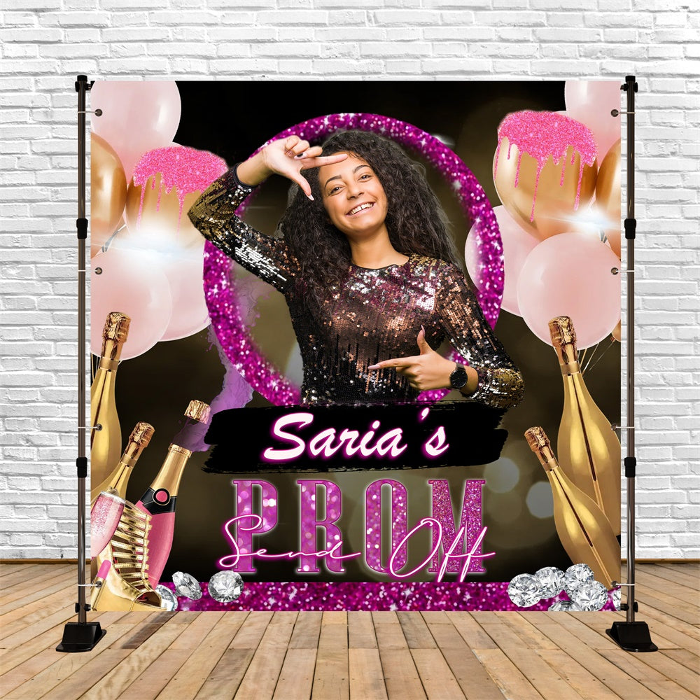 Prom Backdrops Pink Glitter Champagne Personalized Graduation Party Backdrop UK MRR5-49