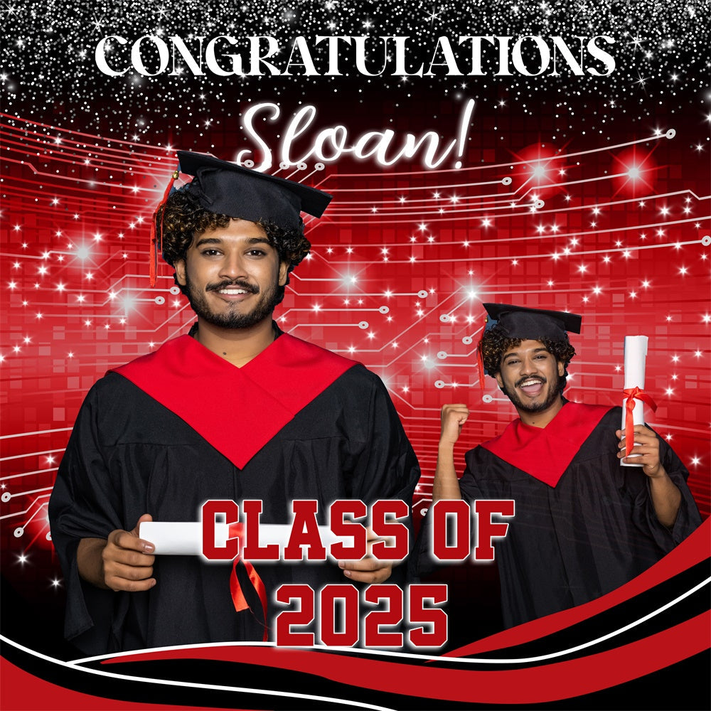 Custom Graduation Backdrop Bold Tech-Inspired Graduation Party Backdrop UK MRR5-57