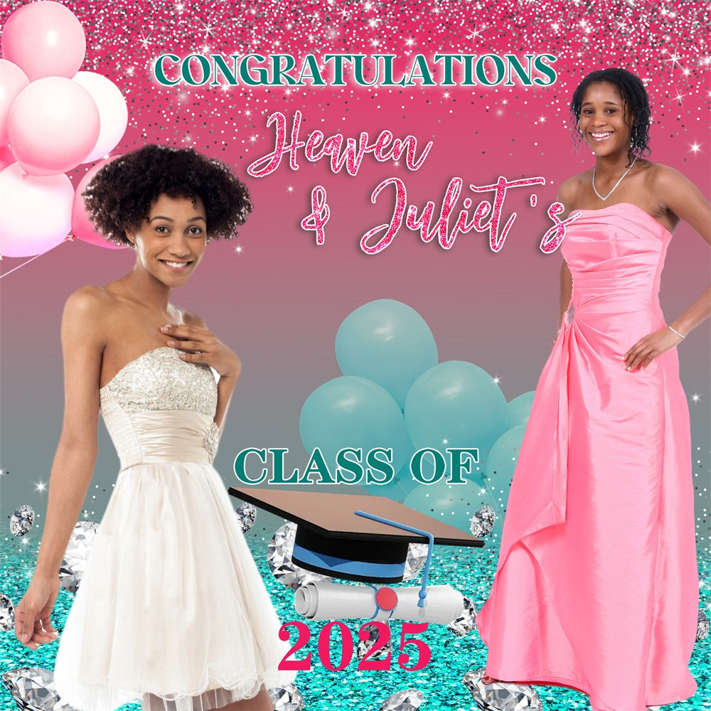 Personalized Graduation Backdrop Pink Glitter Graduation Party Backdrop UK MRR5-7
