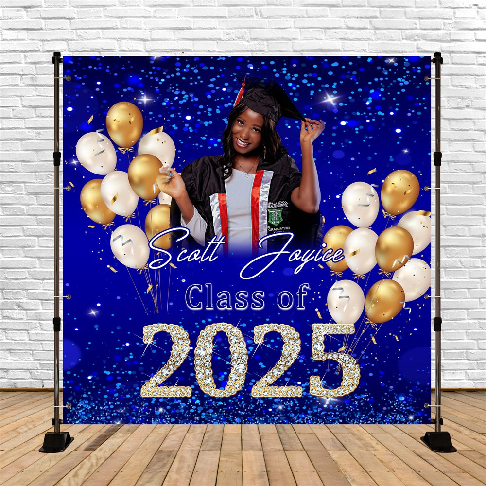 Blue Graduation Backdrop Royal Blue Sparkle Custom Party Graduation Backdrop UK MRR6-10