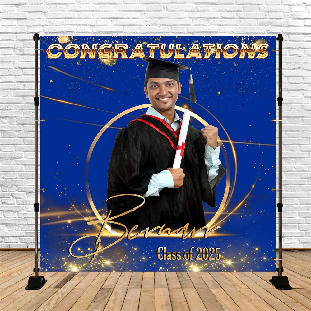 Blue Graduation Backdrop Blue Shine Custom Party Graduation Backdrop UK MRR6-17