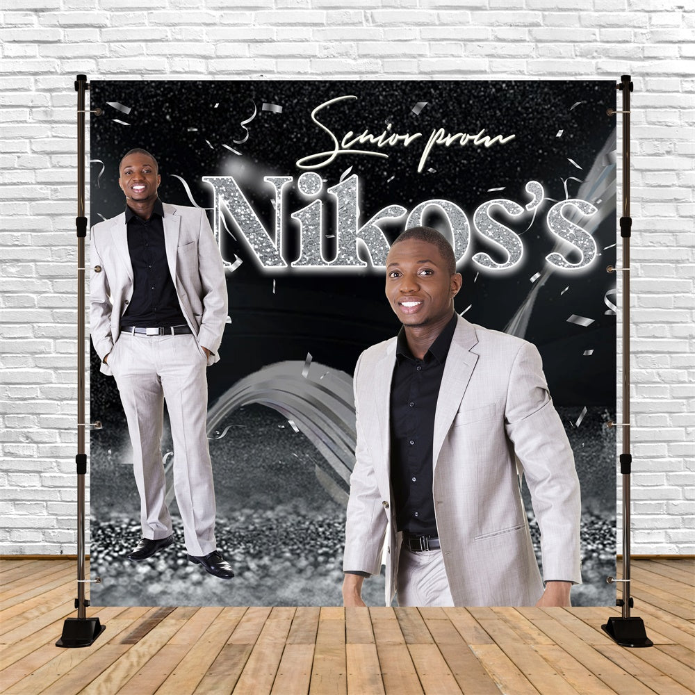 Prom Backdrop Midnight Silver Confetti Personalized Party Graduation Backdrop UK MRR6-29