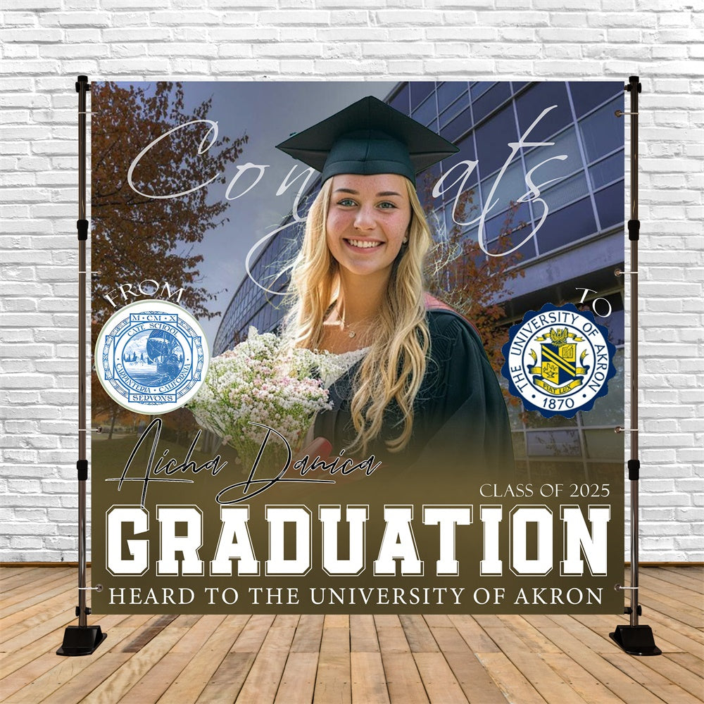 Custom Graduation Backdrop Autumn Campus Cheers Party Graduation Backdrop UK MRR6-36