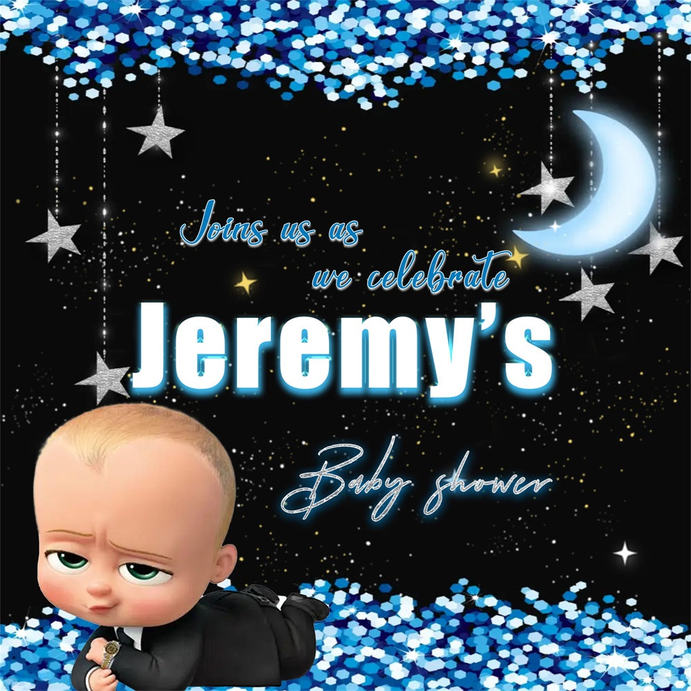Moon Backdrop Baby Shower Midnight Sparkle Customized Backdrop UK MRR7-1
