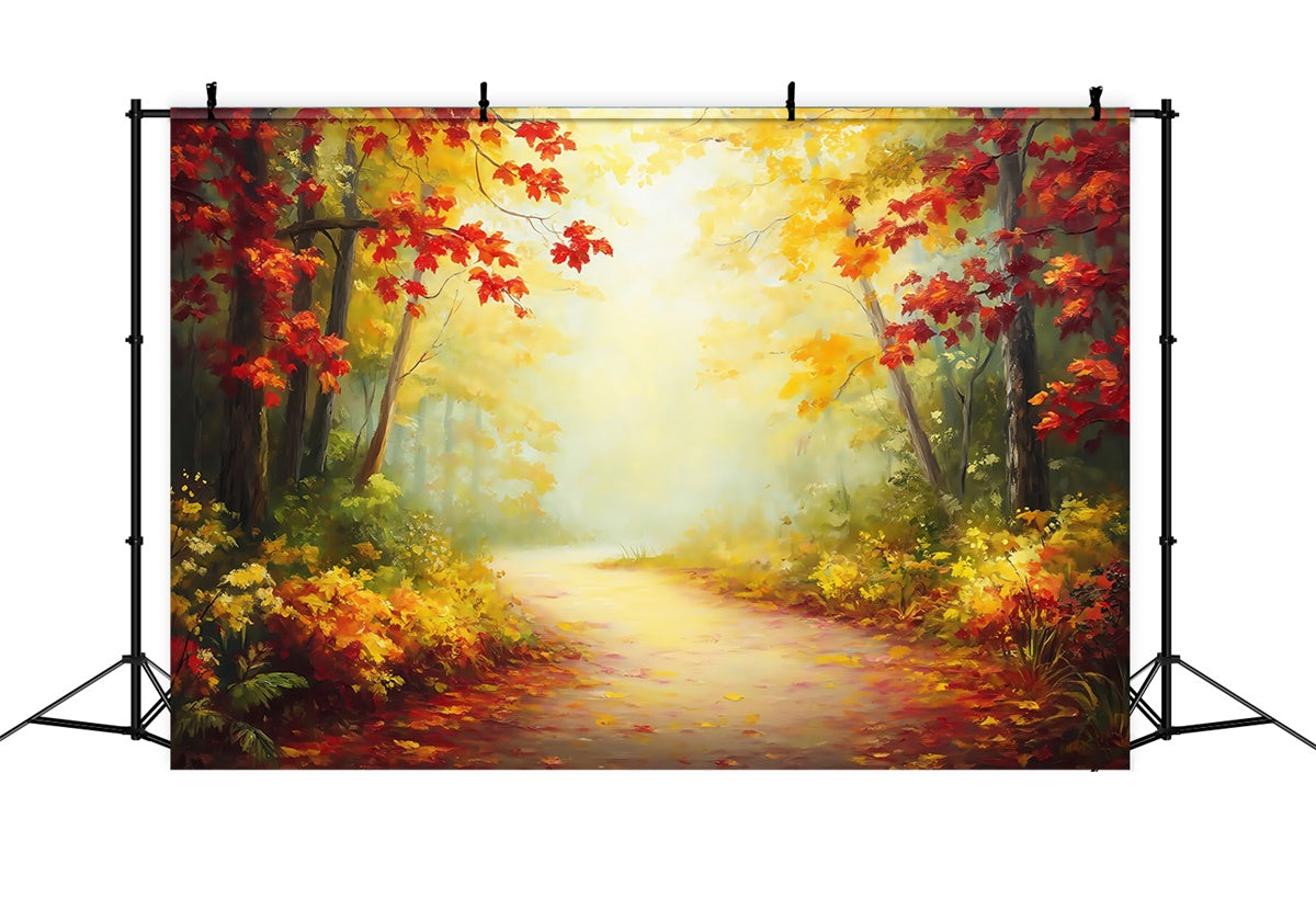 Autumn Forest Backdrop Golden Maple Walkway Backdrop UK MRR7-102