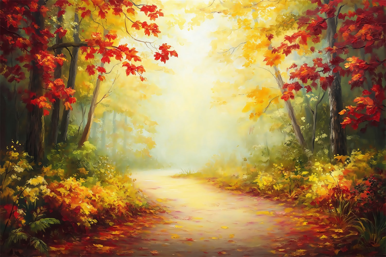 Autumn Forest Backdrop Golden Maple Walkway Backdrop UK MRR7-102