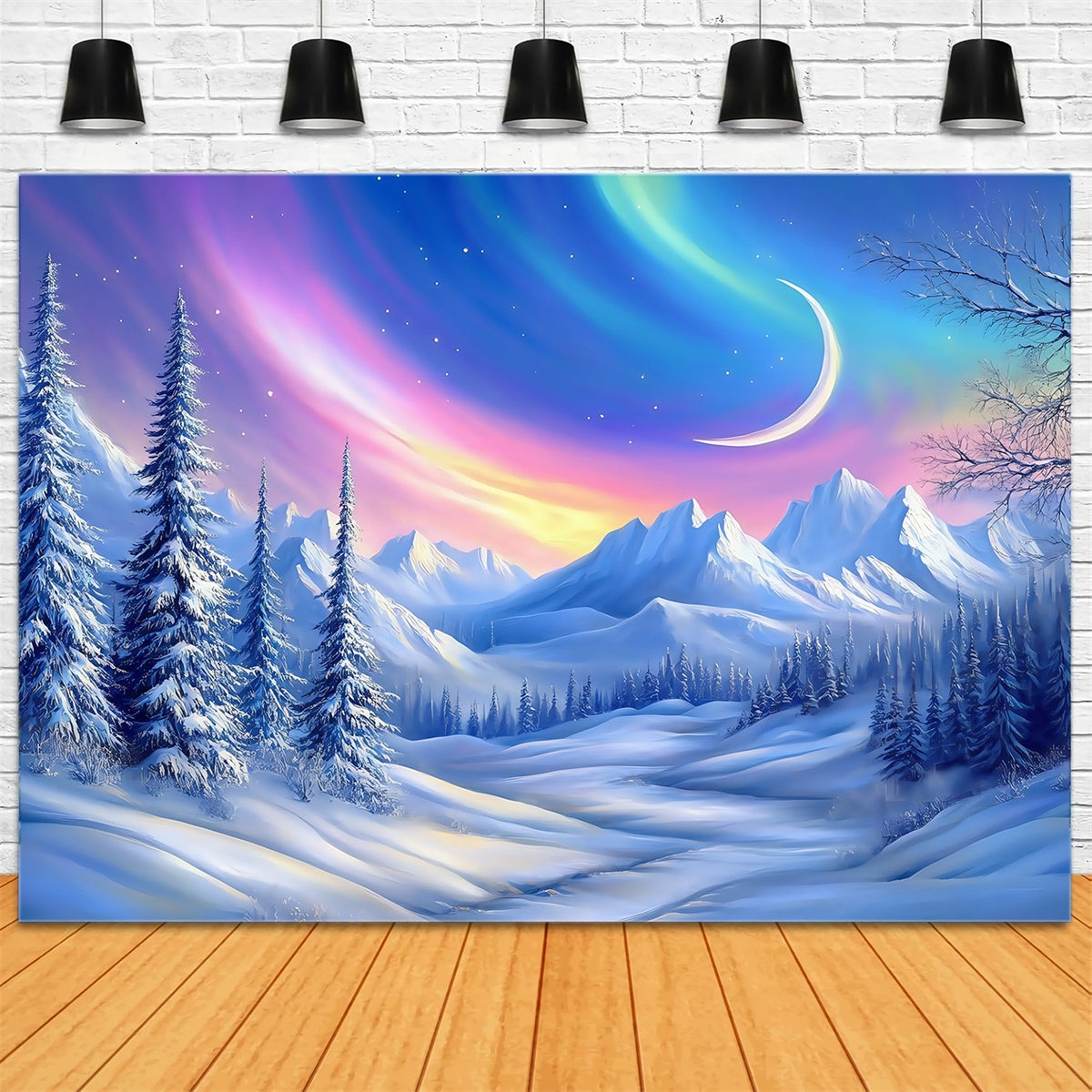 Snow Forest Backdrop Winter Crescent Wonderland Backdrop UK MRR7-109