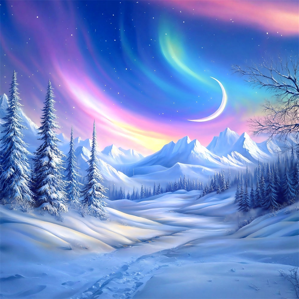 Snow Forest Backdrop Winter Crescent Wonderland Backdrop UK MRR7-109