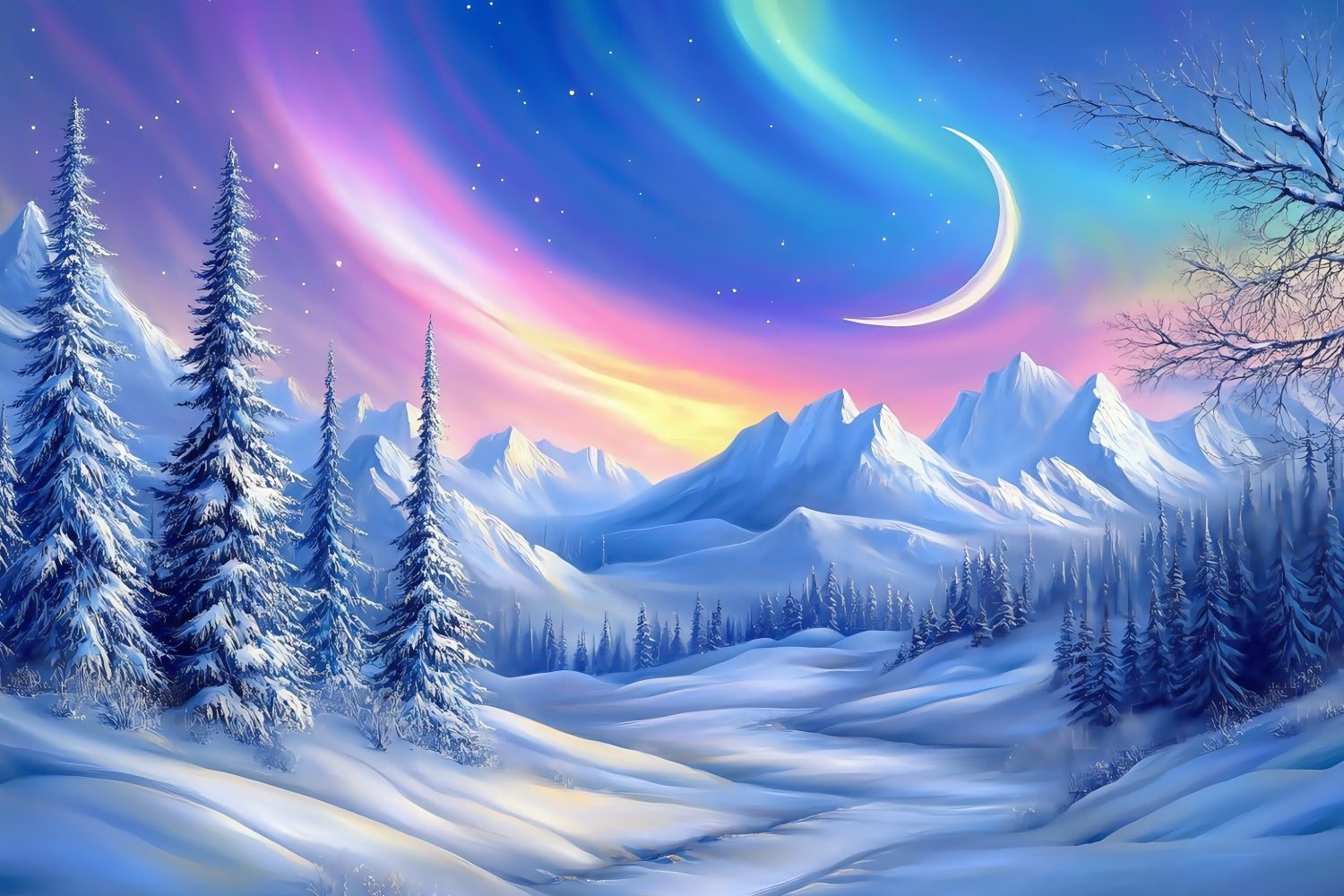 Snow Forest Backdrop Winter Crescent Wonderland Backdrop UK MRR7-109
