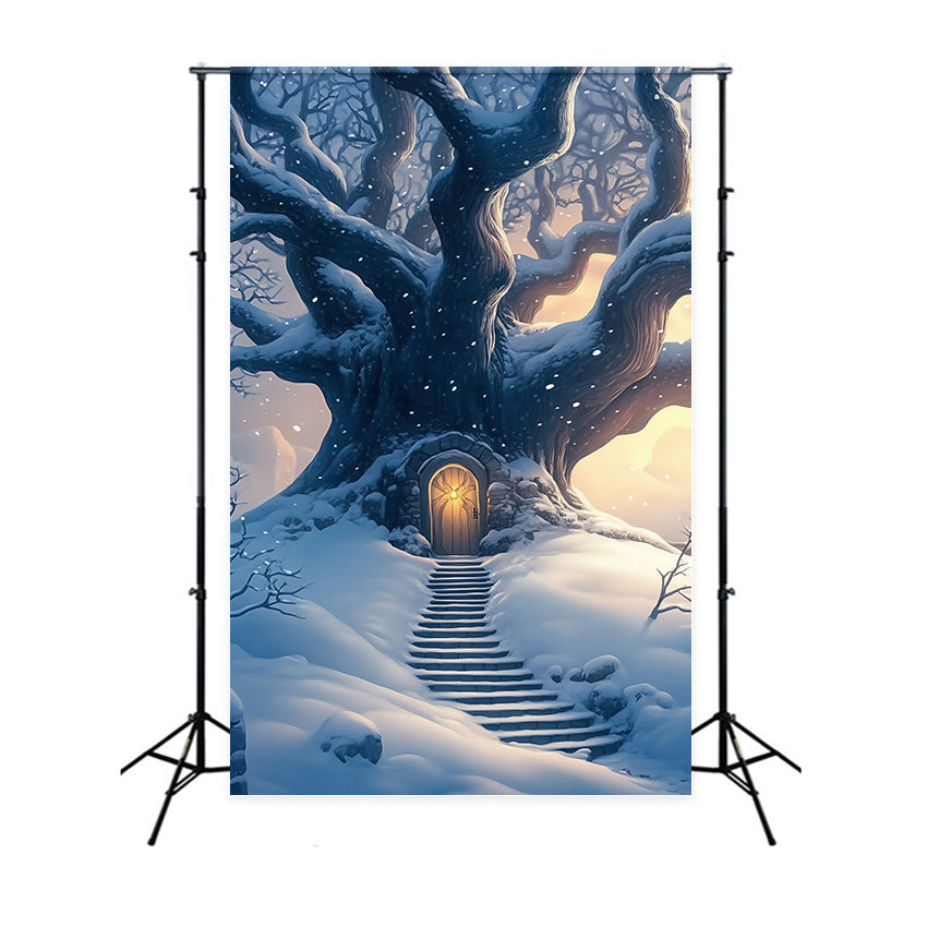 Snow Forest Backdrop Twilight Snow Tree Door Backdrop UK MRR7-115