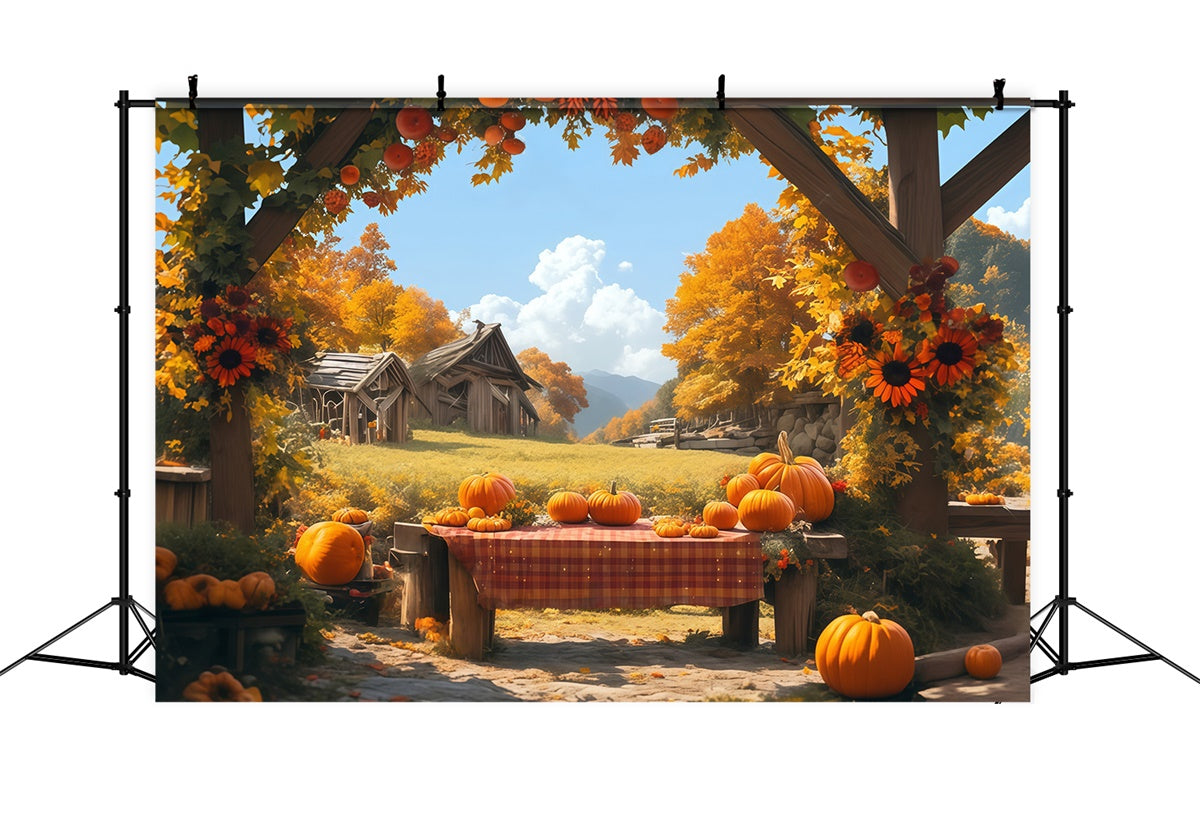Fall Photo Backdrops Rustic Table Harvest Backdrop UK MRR7-116