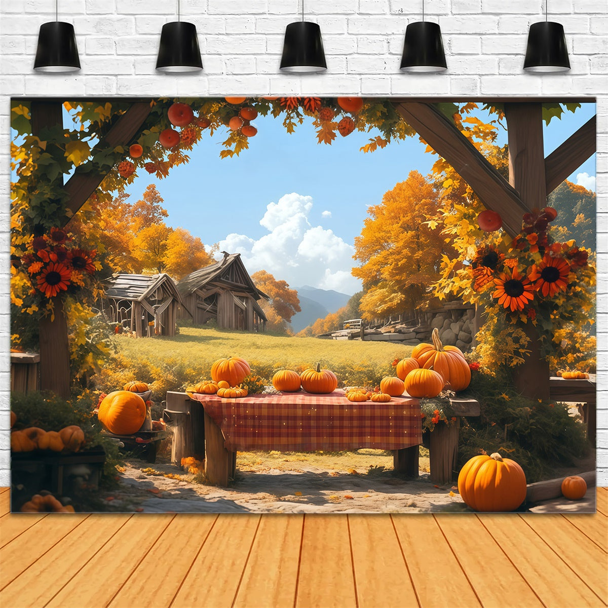 Fall Photo Backdrops Rustic Table Harvest Backdrop UK MRR7-116