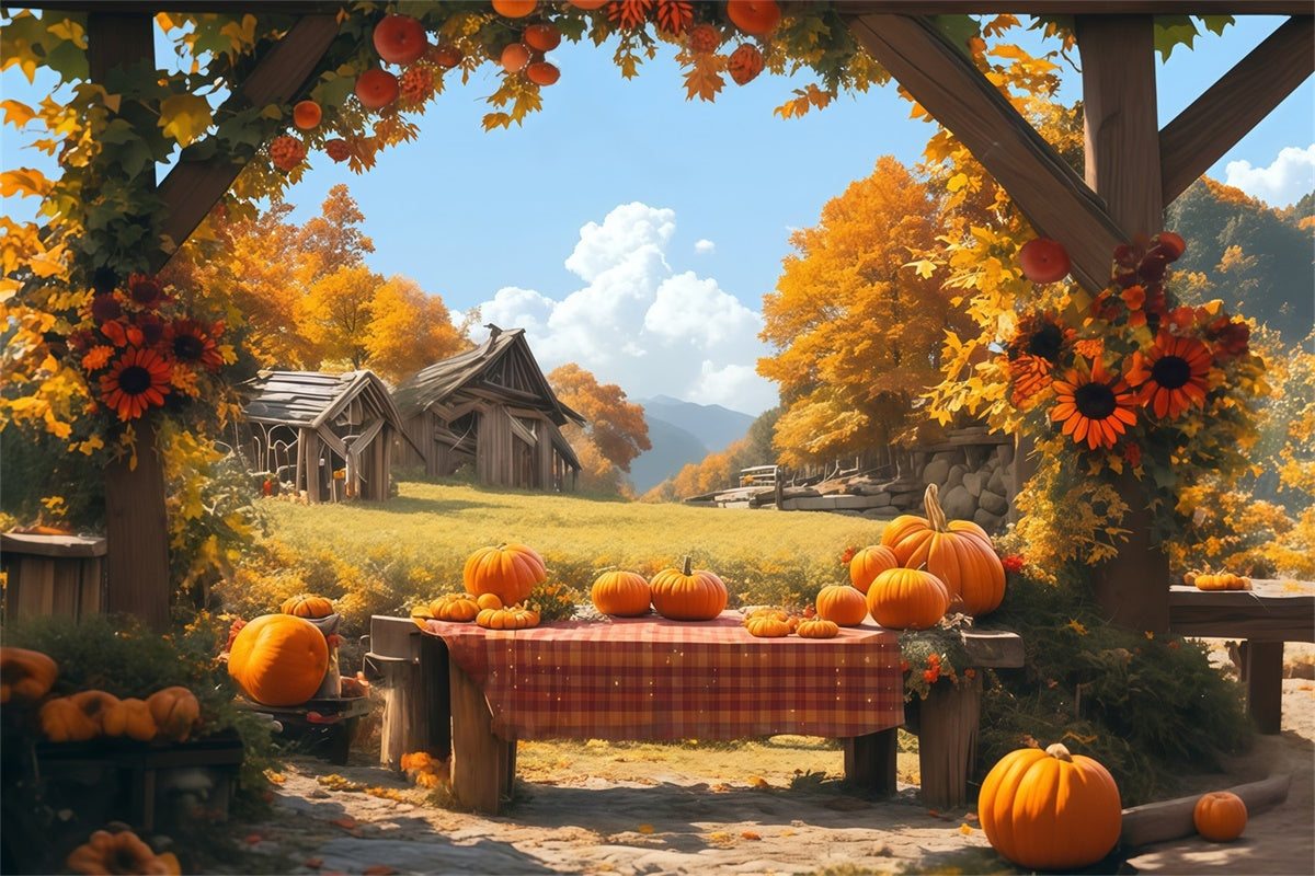 Fall Photo Backdrops Rustic Table Harvest Backdrop UK MRR7-116
