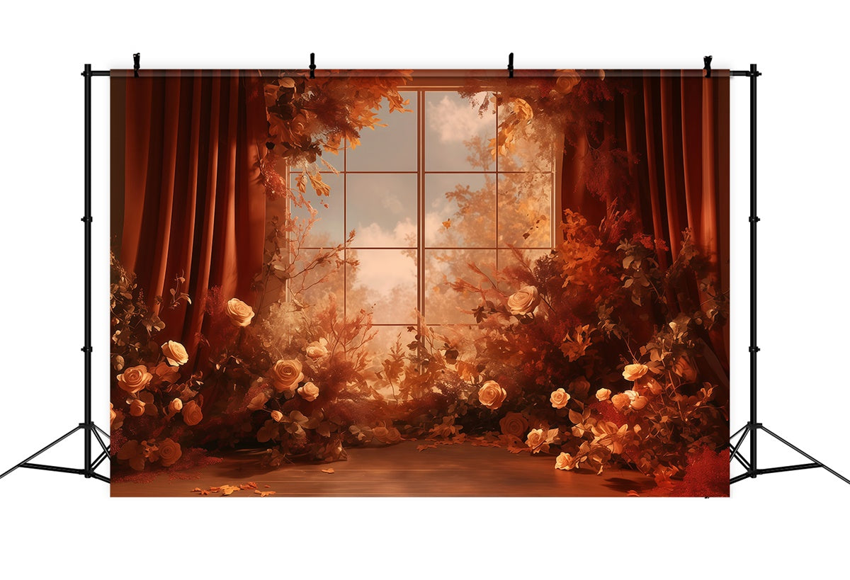 Autumn Backdrop Warm Floral Window View Backdrop UK MRR7-118