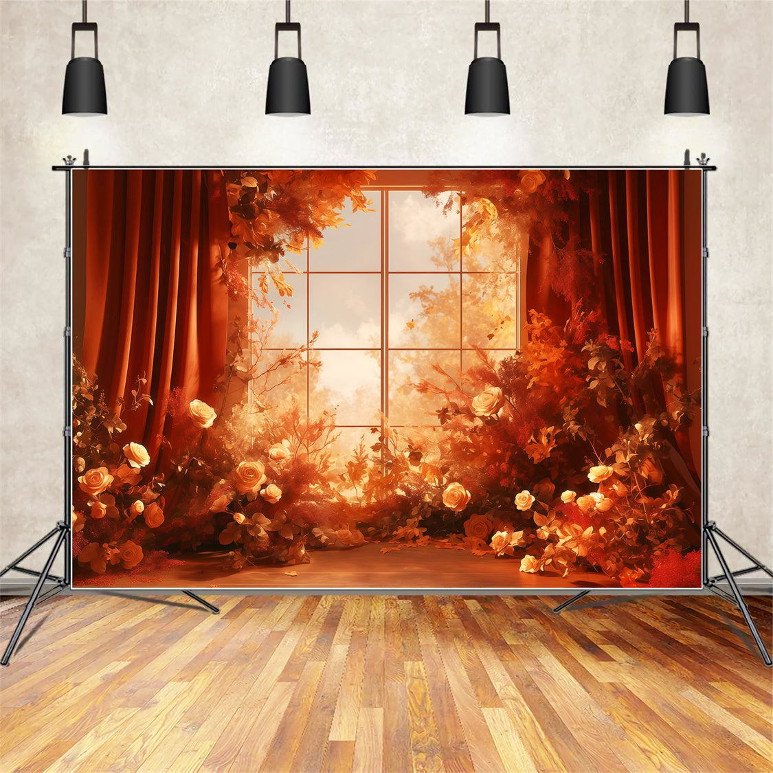 Autumn Backdrop Warm Floral Window View Backdrop UK MRR7-118