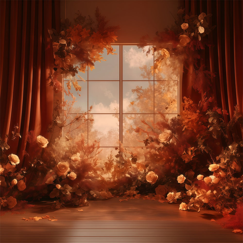 Autumn Backdrop Warm Floral Window View Backdrop UK MRR7-118
