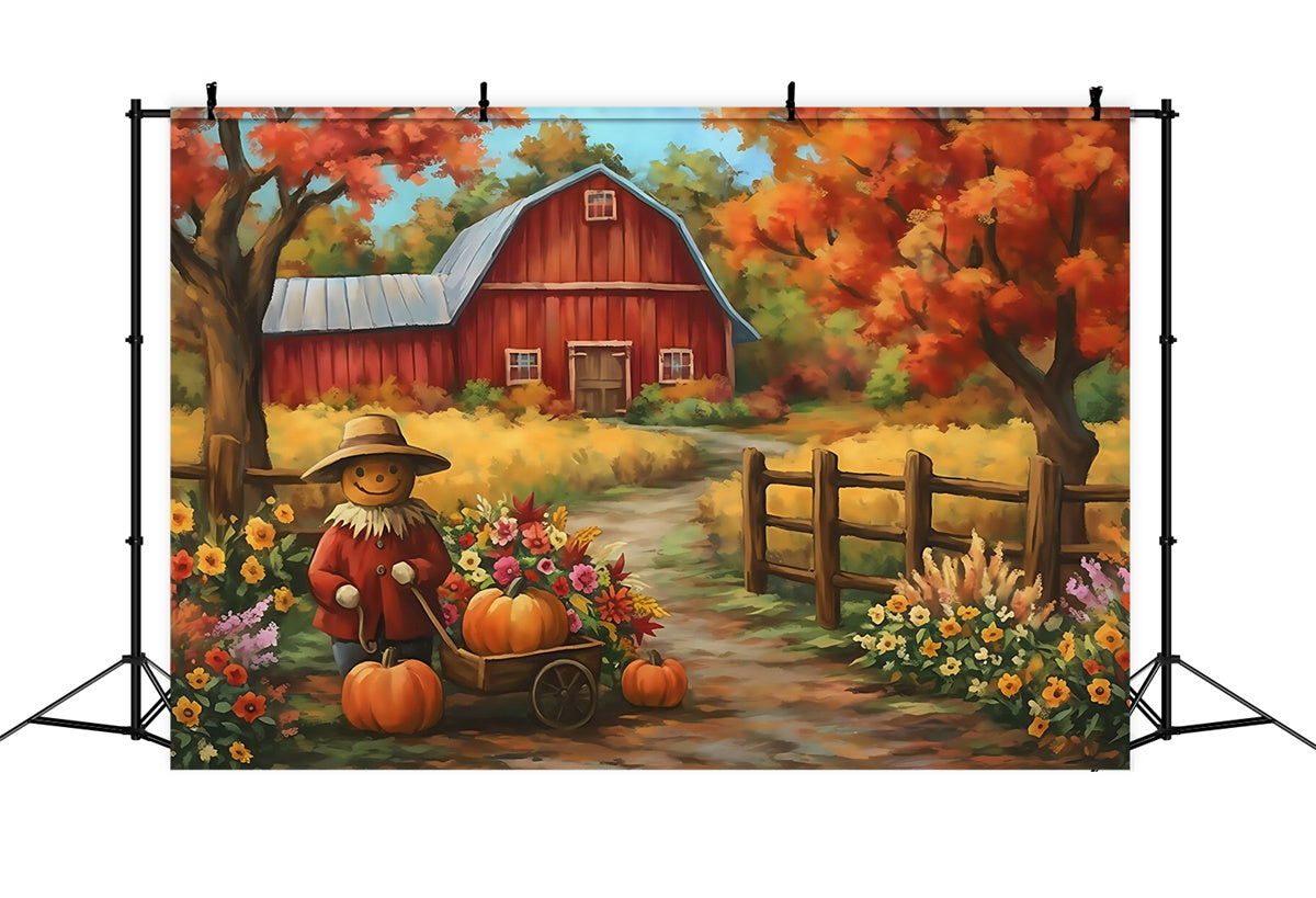 Barn Backdrop Flowers Pumpkins Delight Autumn Backdrop UK MRR7-119
