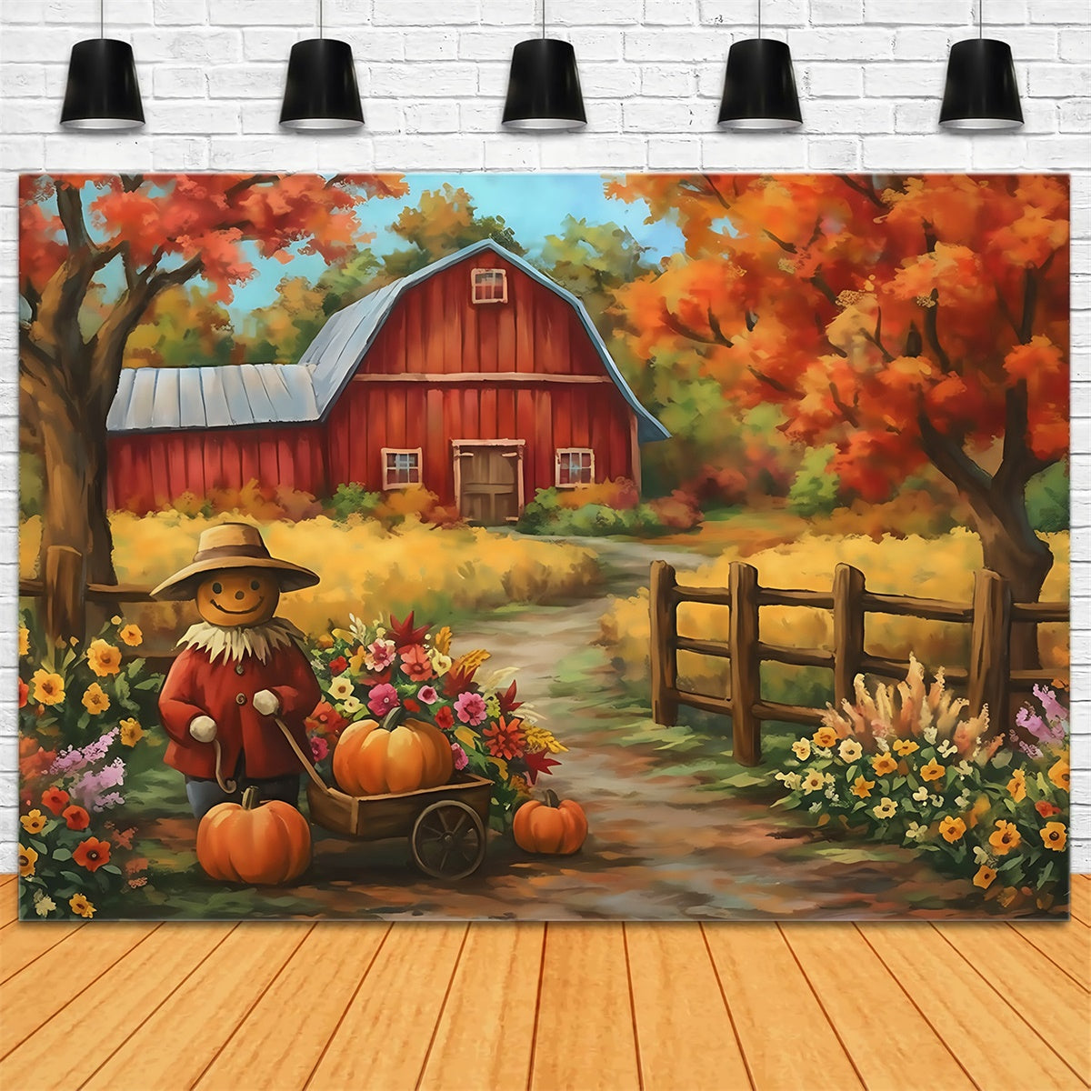 Barn Backdrop Flowers Pumpkins Delight Autumn Backdrop UK MRR7-119