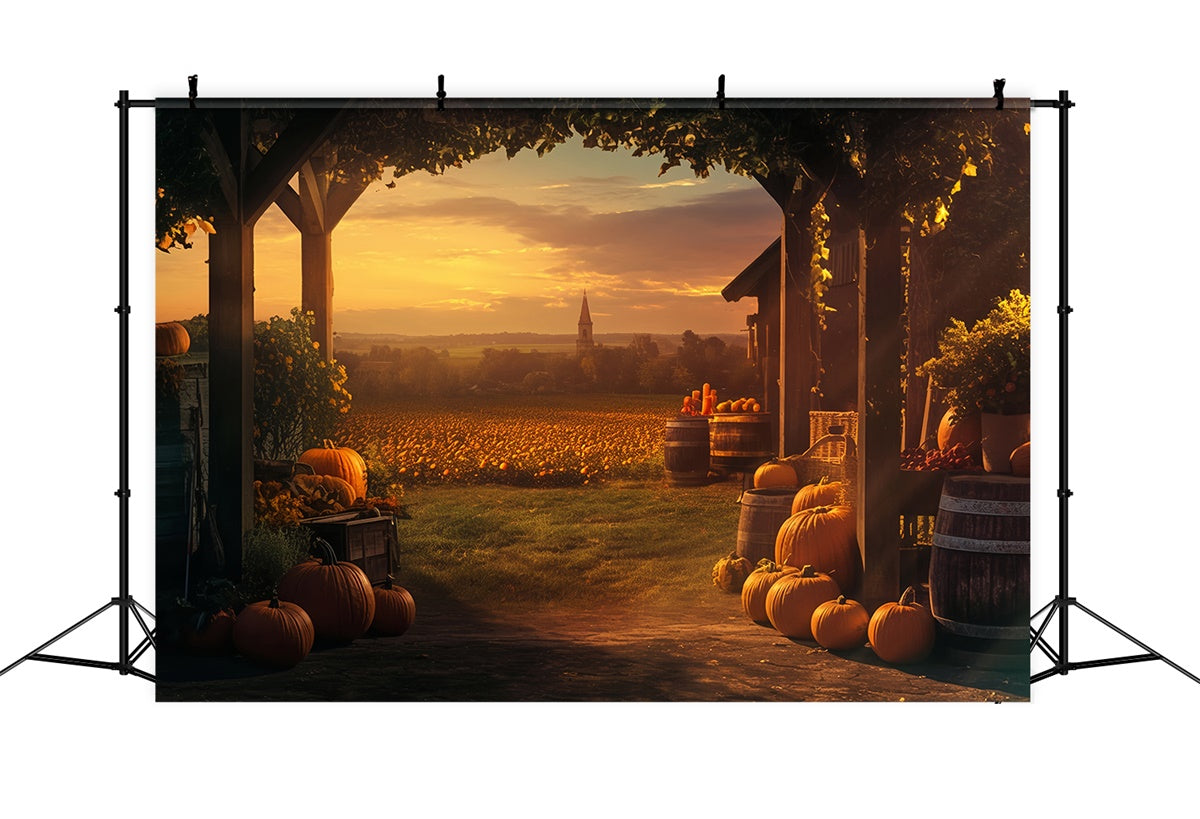 Sunset Backdrop Golden Pumpkin Farm Fall Backdrops UK MRR7-120
