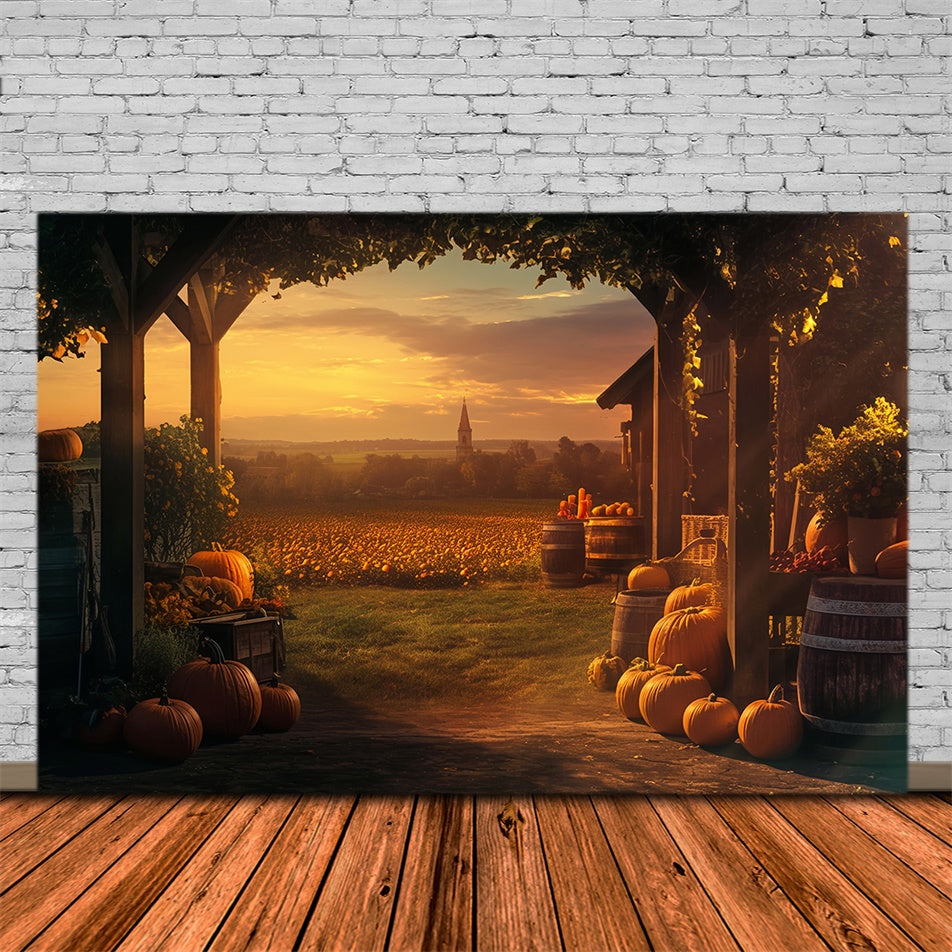 Sunset Backdrop Golden Pumpkin Farm Fall Backdrops UK MRR7-120