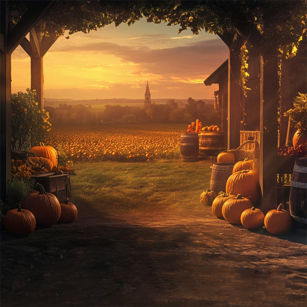 Sunset Backdrop Golden Pumpkin Farm Fall Backdrops UK MRR7-120