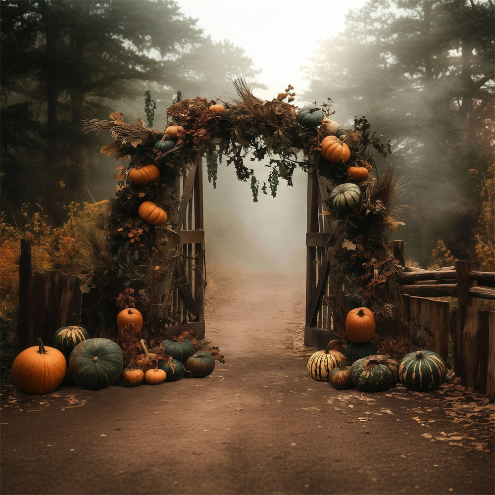 Fall Photo Backdrop Misty Pumpkin Arch Path Backdrop UK MRR7-128