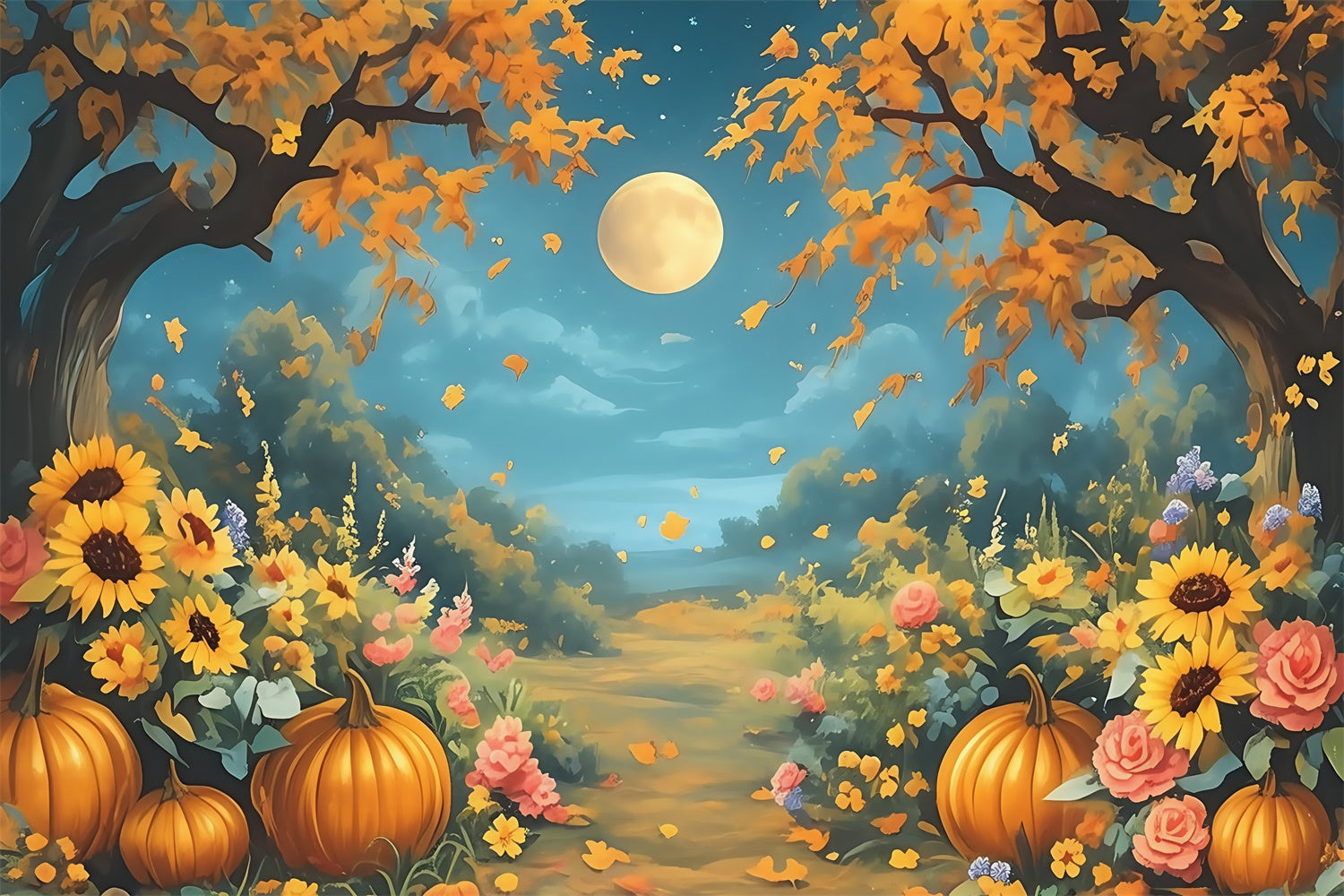 Fall Backdrops Magical Pumpkin Moonlight Backdrop UK MRR7-134